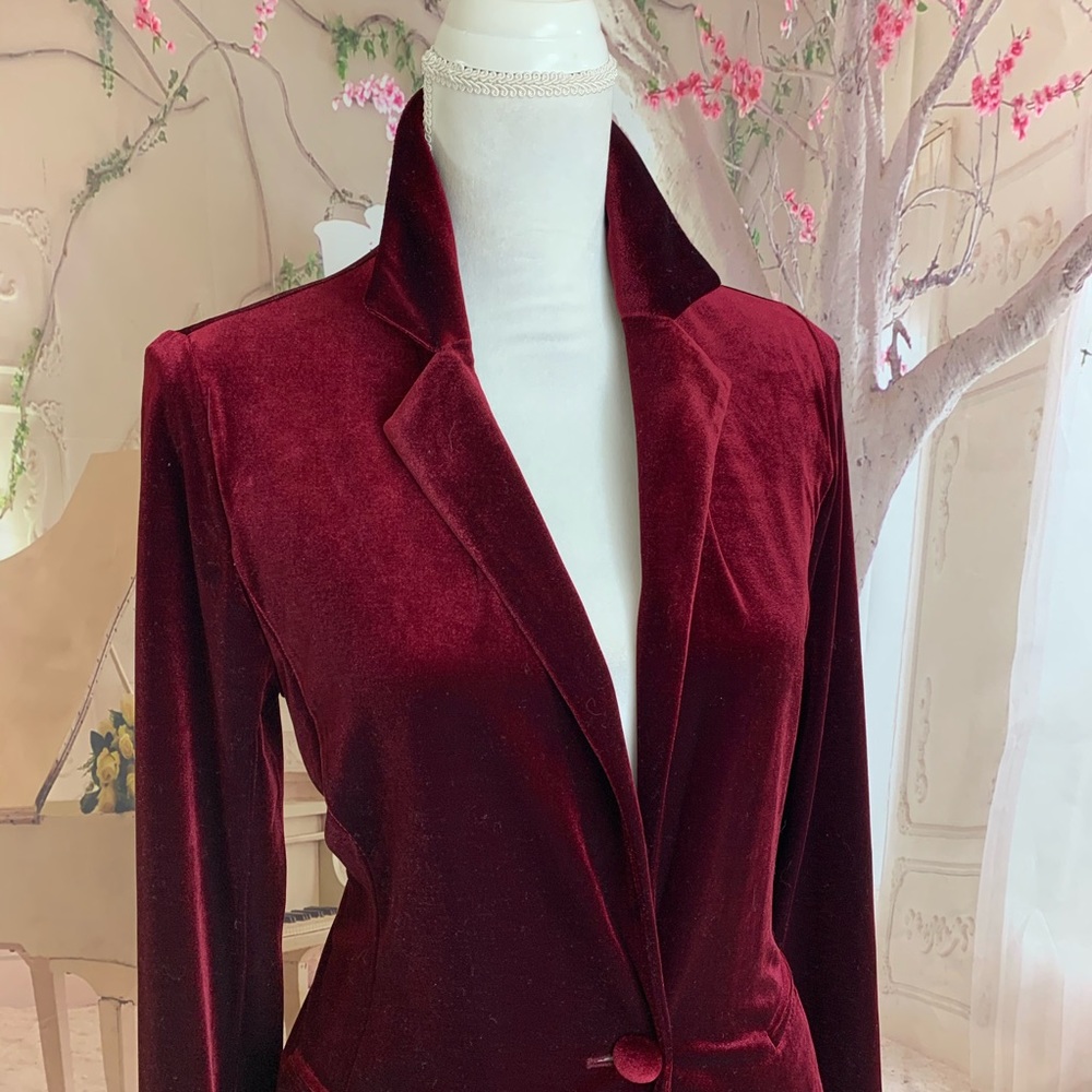 SOLD Tahari Asl One Button Red Velvet Velour Blaz - Picture 7 of 11